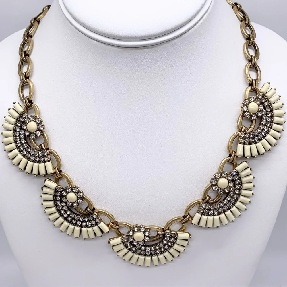 J. Crew Cream Jeweled Fan Necklace